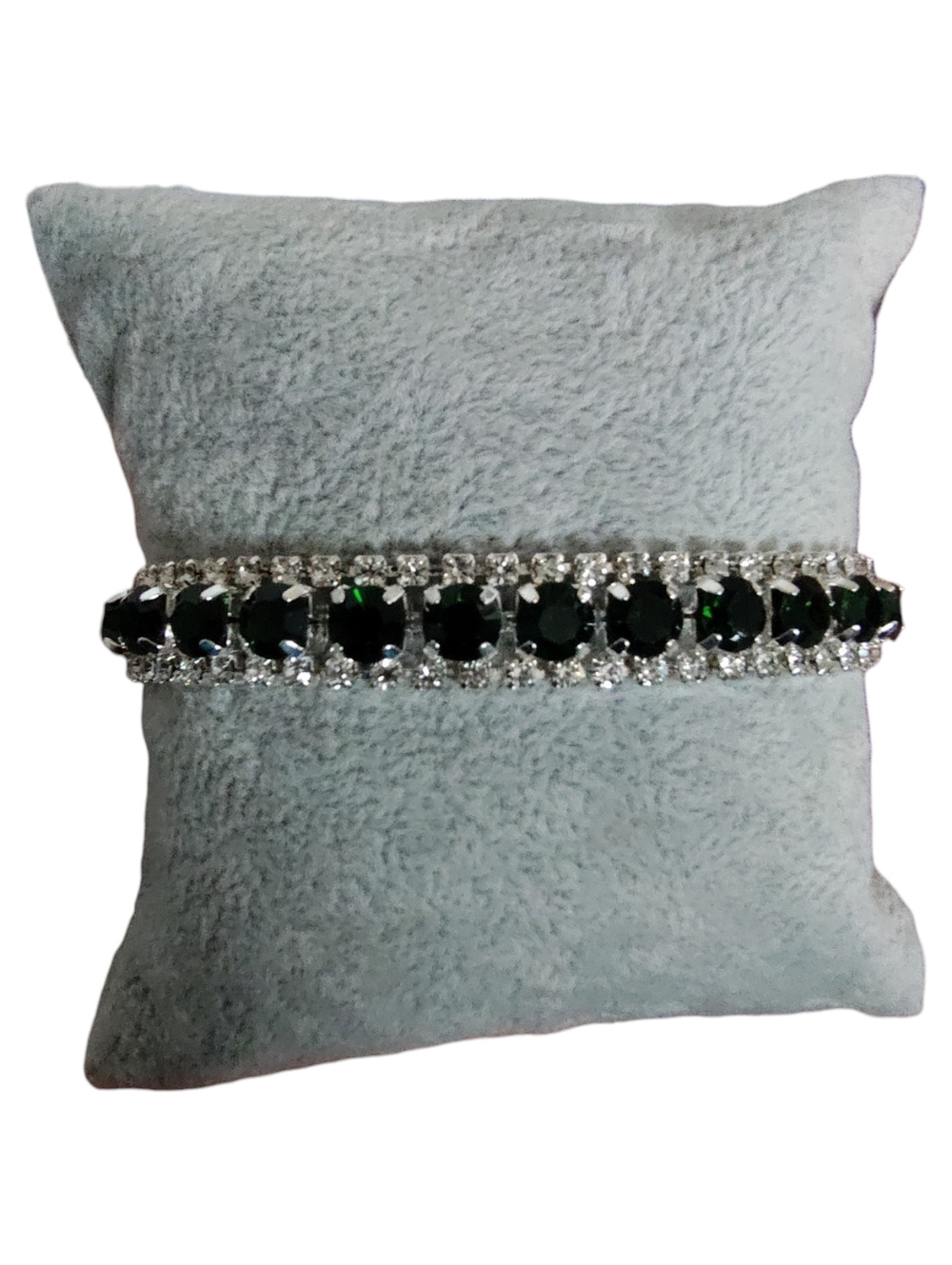 Green Rhinestone Tennis Bracelet Silver Tone Crystal Halo Statement Elegant